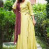 Green Gown With Wine Drape-4261