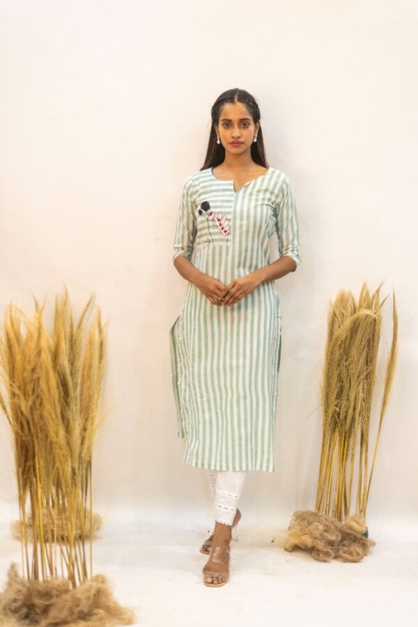 Gaaba Makeover Stripe Green Kurti-8651