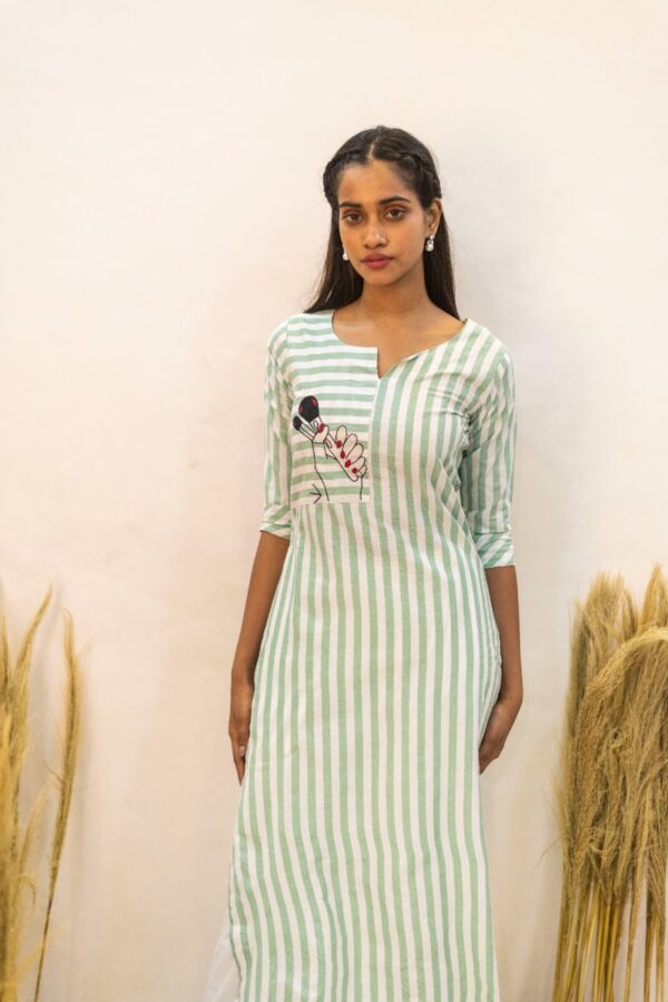 Gaaba Makeover Stripe Green Kurti-8650