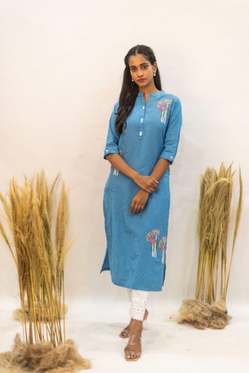 Gaaba Effortless cotton blue embroidered kurti-0