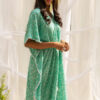 Grim Green Cotton Kaftan With Lace-9606