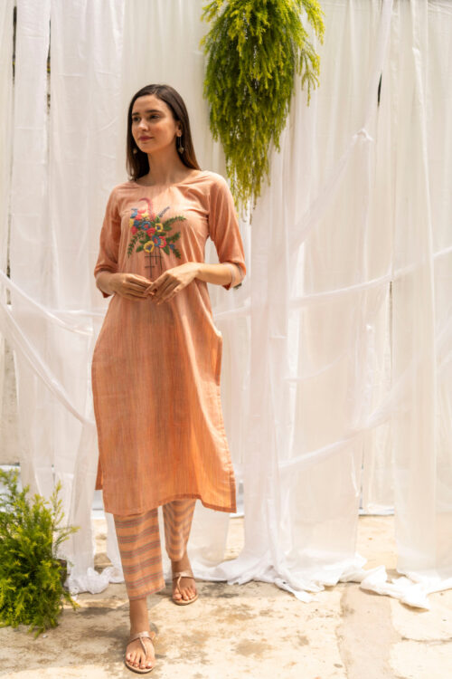 Ecstatic Cotton Kurta Pant With Hand Embroidery-0