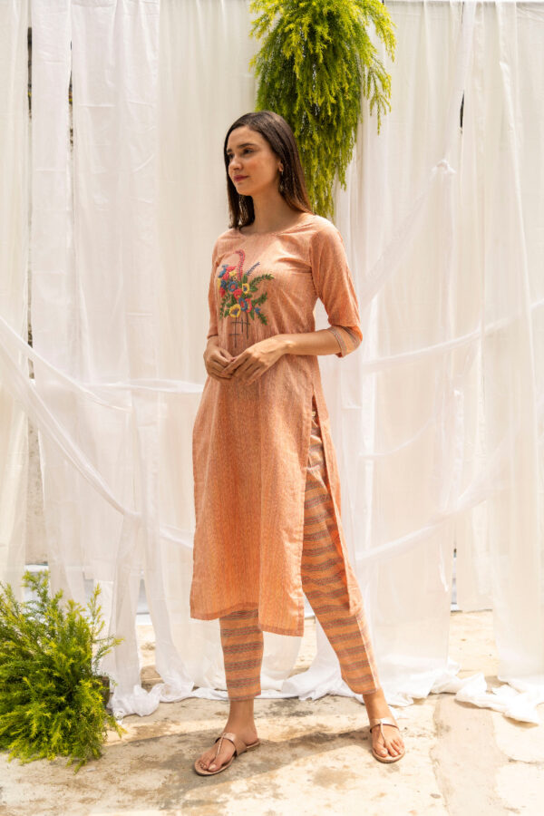 Ecstatic Cotton Kurta Pant With Hand Embroidery-9513