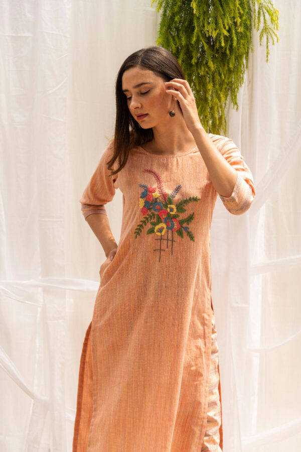 Ecstatic Cotton Kurta Pant With Hand Embroidery-9514