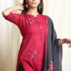 Cotton Kurta With Embroidery And Muslin Printed Dupatta-10617