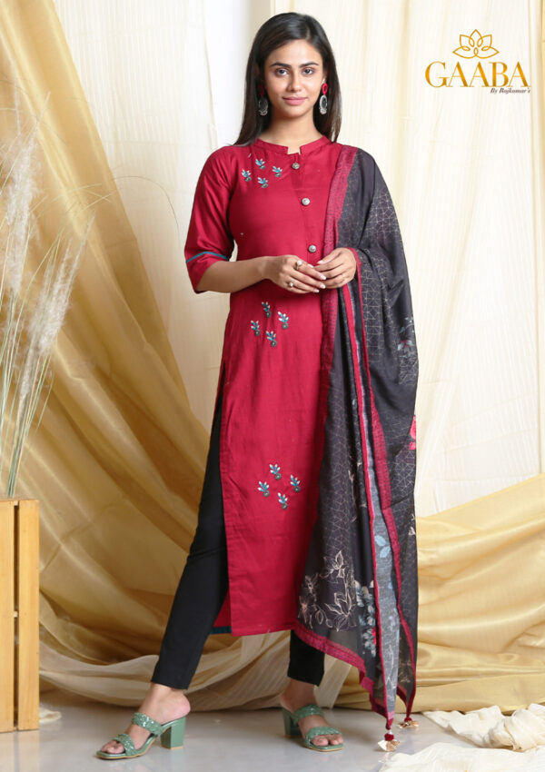 Cotton Kurta With Embroidery And Muslin Printed Dupatta-0