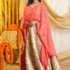 Classic cape in orange bandhej with jamavara skirt-11367