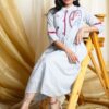 Gaaba Blue Stripe Hand Embroidery Knee Length Dress-11536