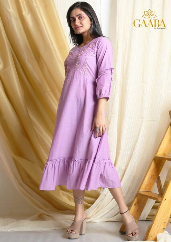 Gaaba Lavender Hand Embroidery Knee Length Dress-11512