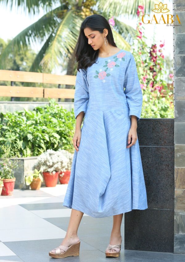 Powder Blue Dress With Embroidery-0