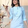 Cotton Dobby Kurti With Buttons And Embroidery-12534