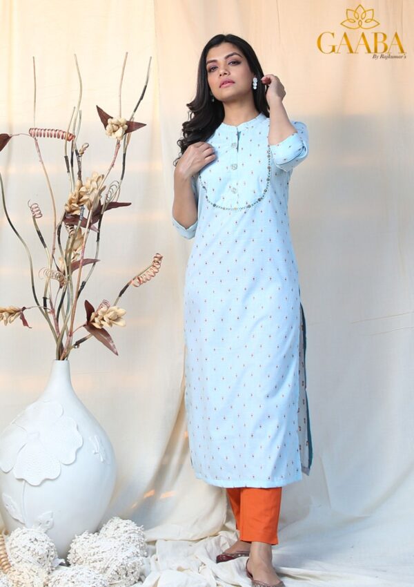 Cotton Dobby Kurti With Buttons And Embroidery-0