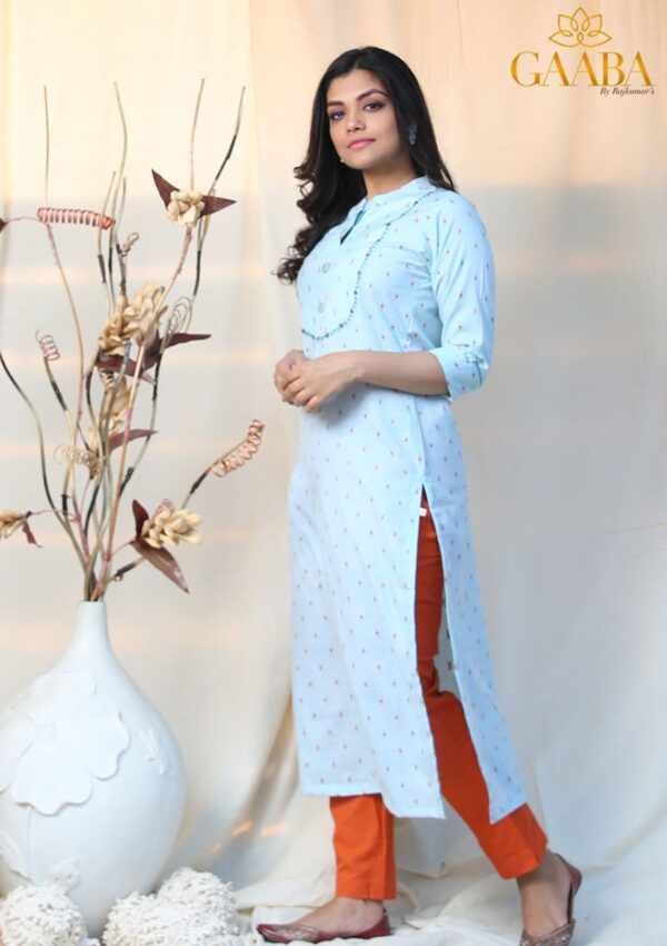 Cotton Dobby Kurti With Buttons And Embroidery-12536