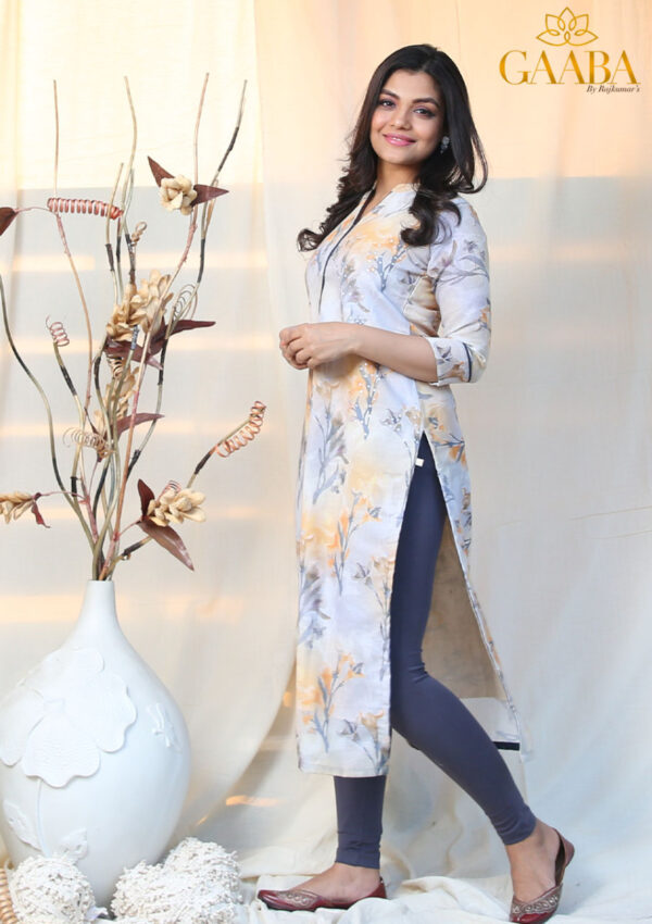 Linen Kurti With Digital Print And Sequence Highlight-12781