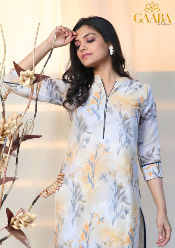 Linen Kurti With Digital Print And Sequence Highlight-12782
