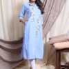 Brilliant blue kurti with floral embroidery-13546