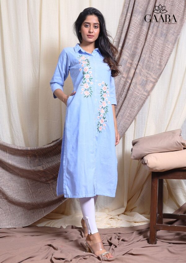 Brilliant blue kurti with floral embroidery-13546