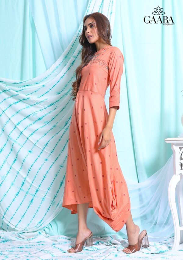 Gaaba orange drape dress with embroidery-13091