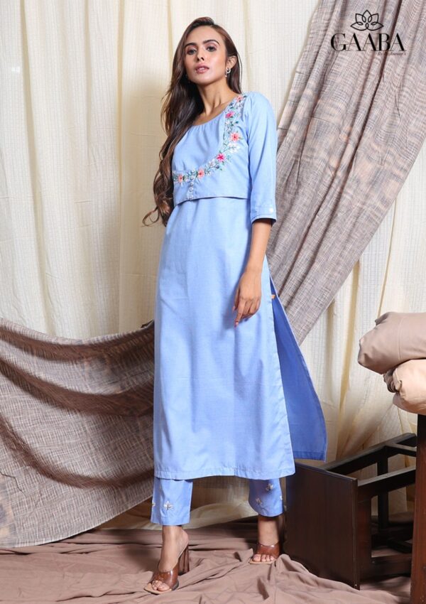 Gaaba blue charming embroidered kurta pants-13377