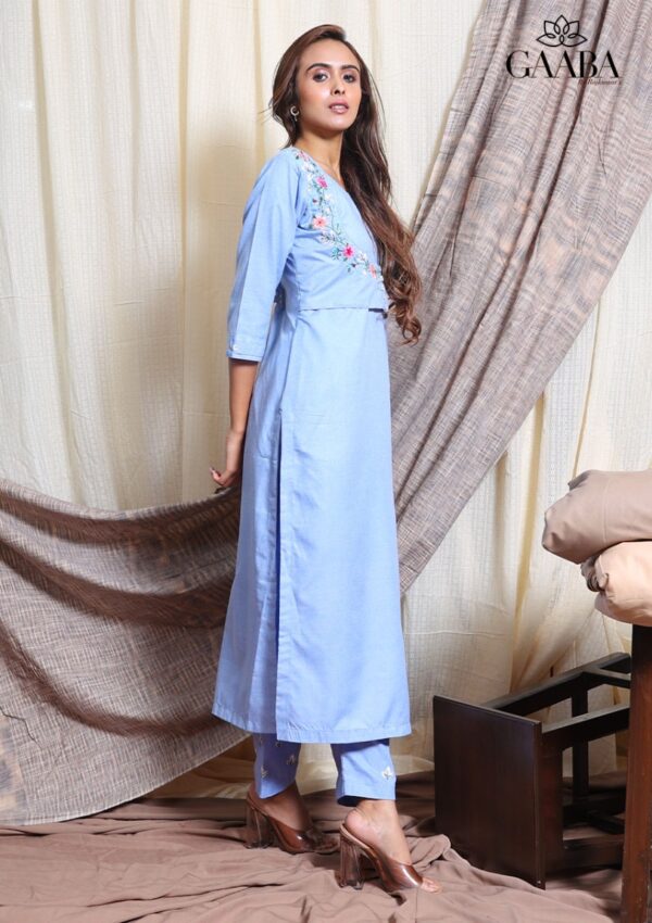 Gaaba blue charming embroidered kurta pants-13378