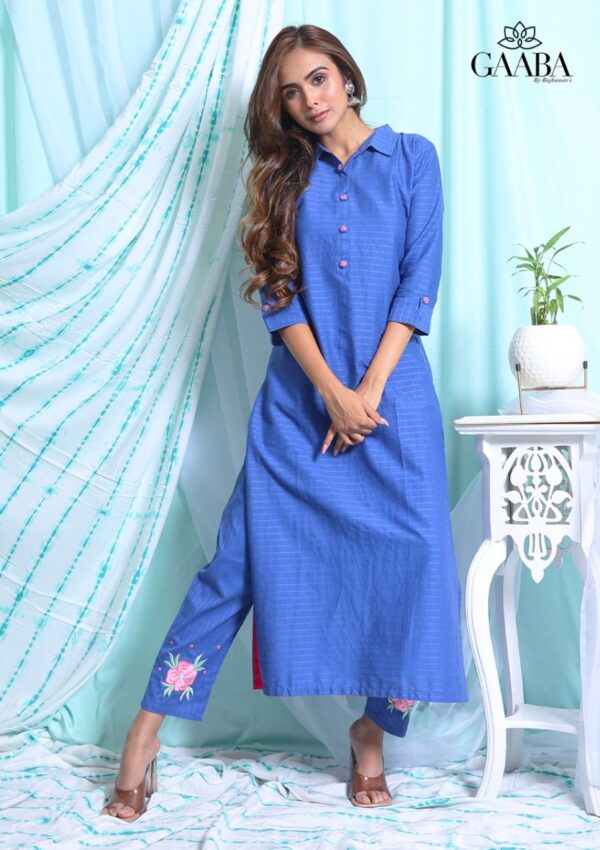 Gaaba sea blue kurta pants with embroidery-13081