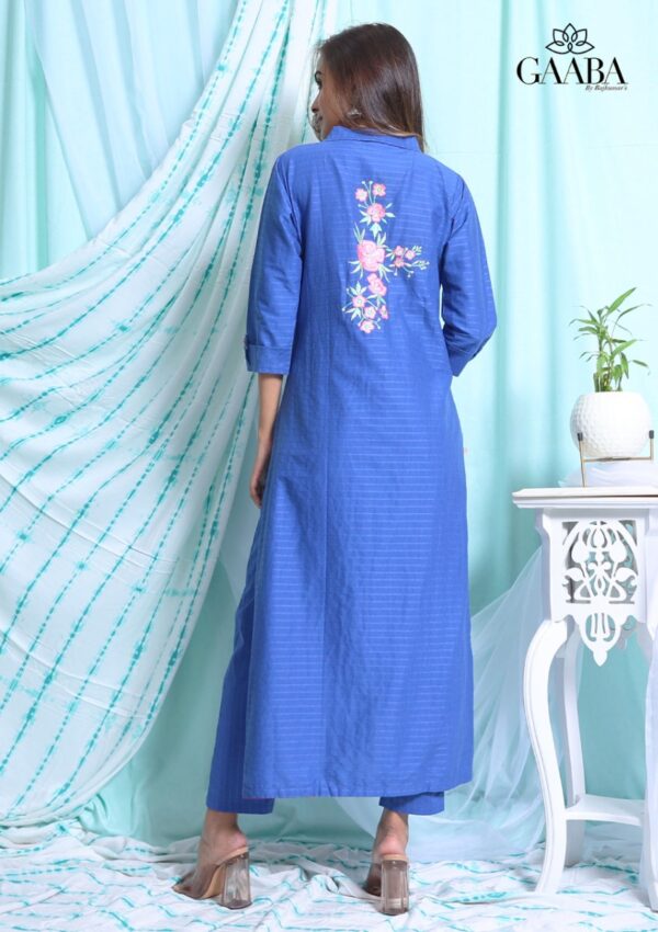 Gaaba sea blue kurta pants with embroidery-13082