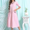 Gaaba Pink Stripe Hand Embroidery Dress-13714