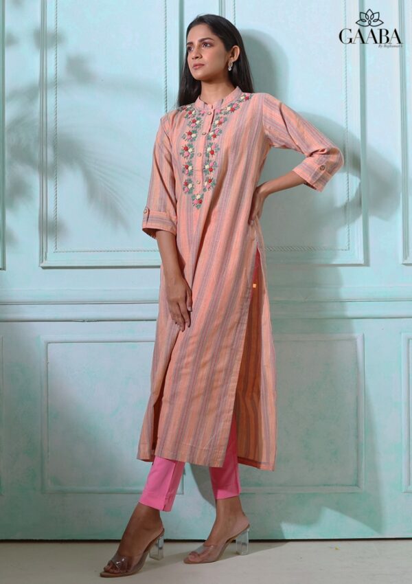 Peach Anvita cotton embroidered kurti-14132