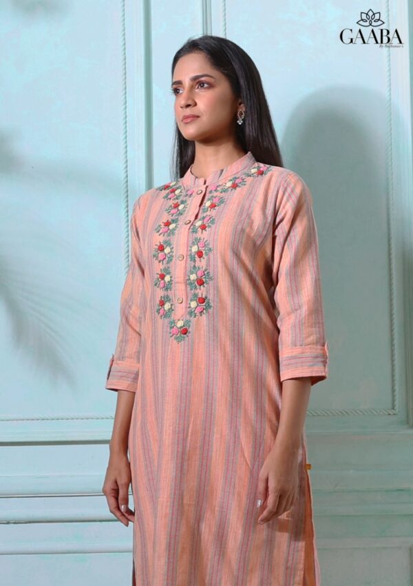 Peach Anvita cotton embroidered kurti-14131