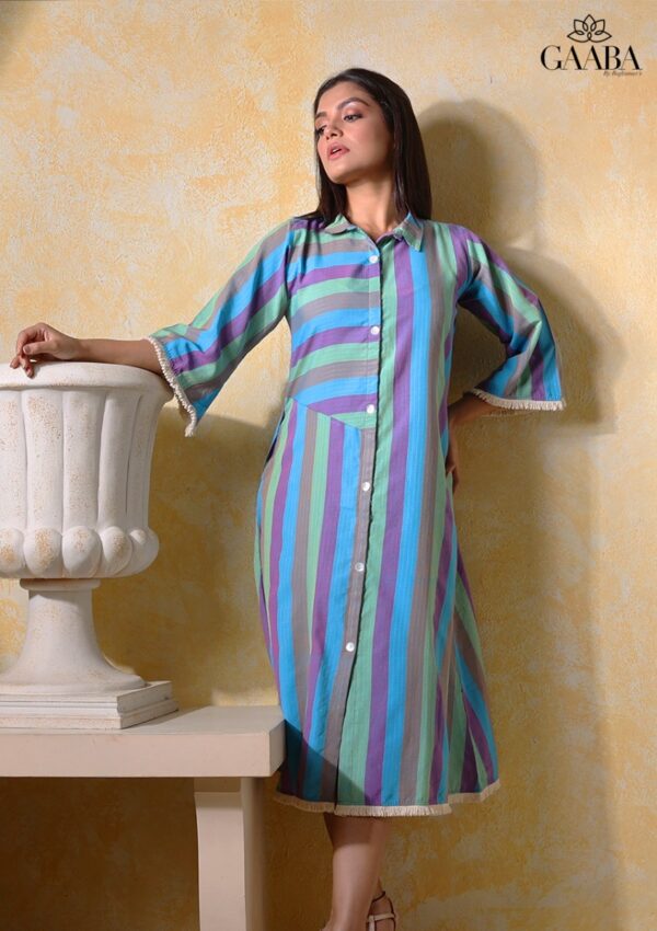 Green Ahalya cotton stripe dress-14171