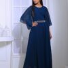 Cosmos navy blue georgette jumpsuit with embroidered belt-13834