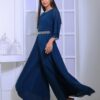 Cosmos navy blue georgette jumpsuit with embroidered belt-13835