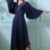 Midnight blue dress with embroidery-14113
