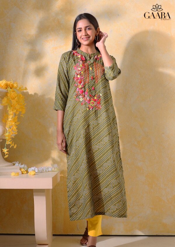 Green Gaurwi cotton embroidered kurti-14255