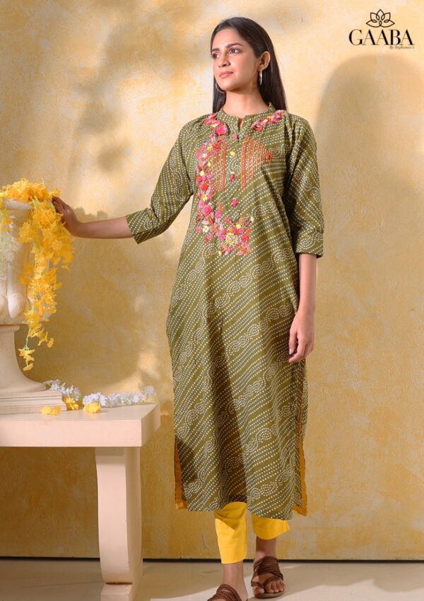 Green Gaurwi cotton embroidered kurti-14256