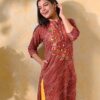 Maroon Gaurwi cotton embroidered kurti-14312