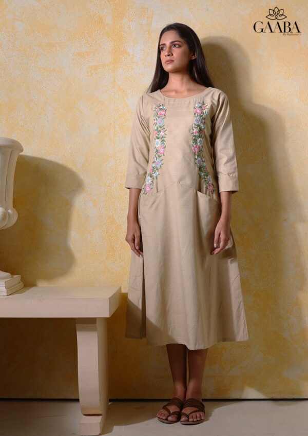 BEIGE COOL CLASSIC EMBROIDERED DRESS-14303