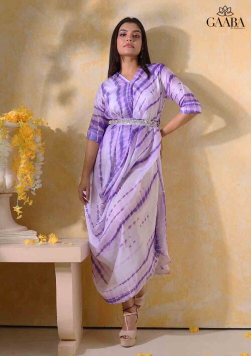 Purple Shakti draped shibori dress-0