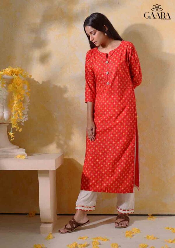 Shop Staggering Red Color Festive Wear Full Stitched Cotton Rayon Designer  Thread Work Kurti Plazo
