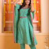 Green Athaaa cotton kaftan kurti with belt and work and matching pants-0