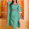 Green Athaaa cotton kaftan kurti with belt and work and matching pants-14539