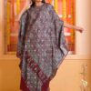 Wine Bhairvi kaftan top with inner and pants-0