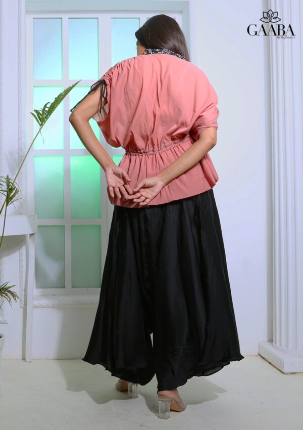 ONION PINK SOULFUL TIEUP TOP WITH DRAPED PANTS-13877