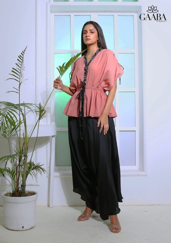 ONION PINK SOULFUL TIEUP TOP WITH DRAPED PANTS-13878