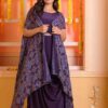 Purple Preetisha crepe gown with embroidered jacket and embroidered belt-14586