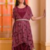 Wine PREETISHA CREPE GOWN WITH EMBROIDERED JACKET AND EMBROIDERED BELT-0