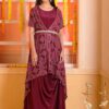 Wine PREETISHA CREPE GOWN WITH EMBROIDERED JACKET AND EMBROIDERED BELT-14595