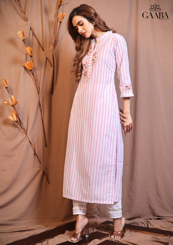 Beautiful cotton stripe kurti with button detailing and stripes placement   Womens fashion dresses casual Cotton kurti designs Striped kurti design