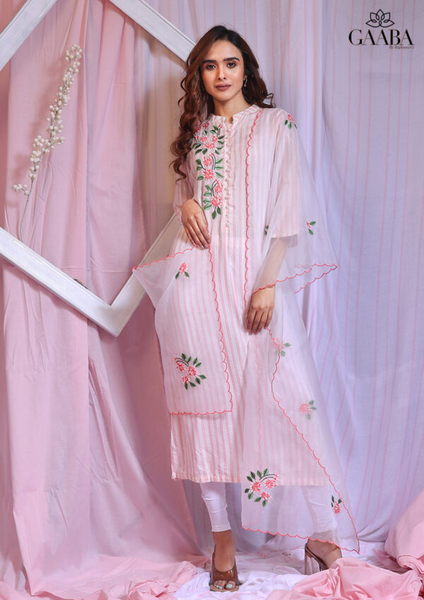 Pink Brocade Double Layered Jacket Style Kurti with Pink Mirror Stone Net  Dupatta - anokherang - 2860283