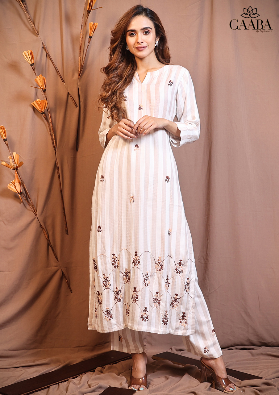 Stripes Co Ord Set With Hand Embroidery Gaaba